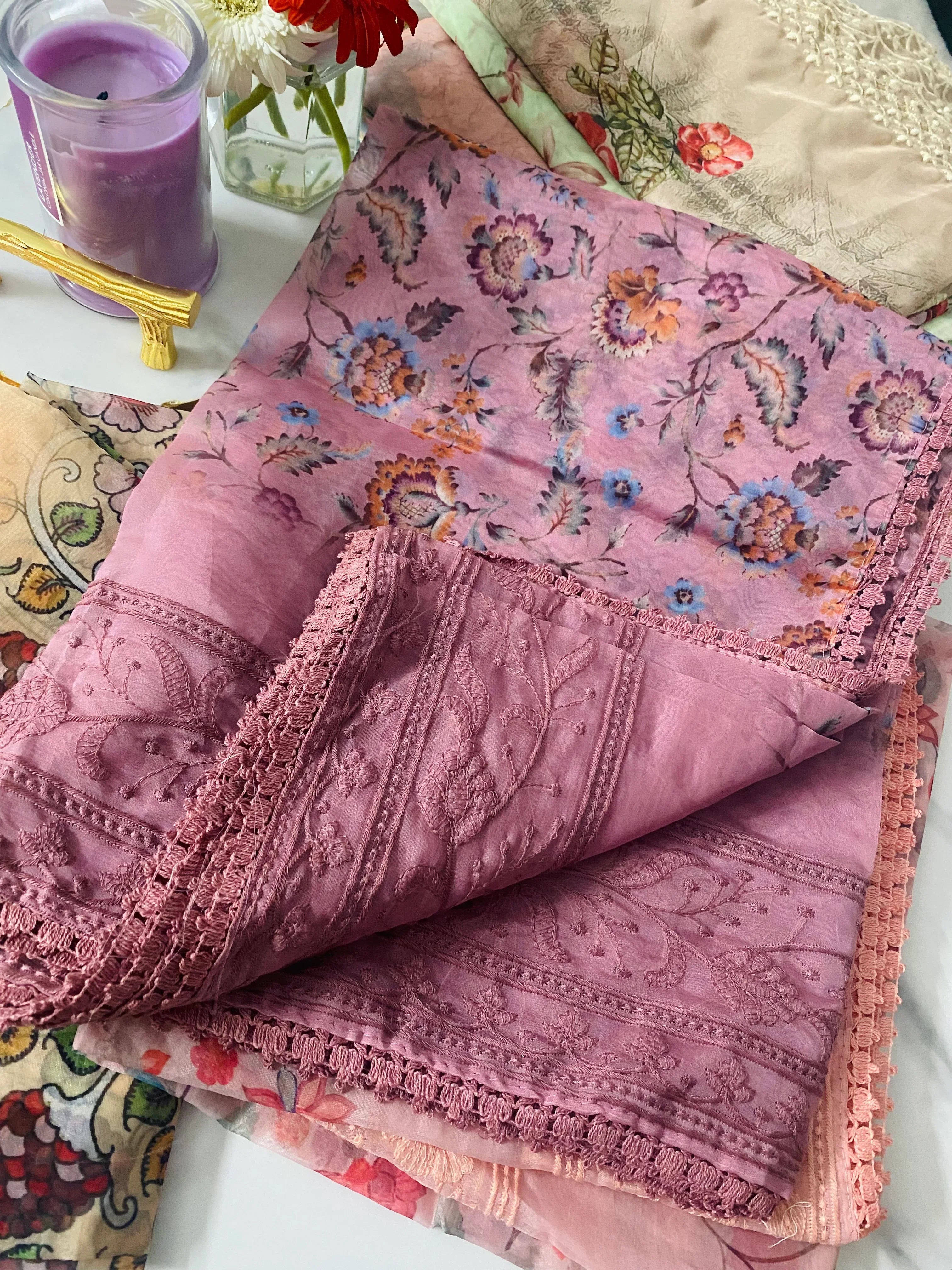 Buy Floral Organza Dupatta | Viscose Organza Dupattas Online