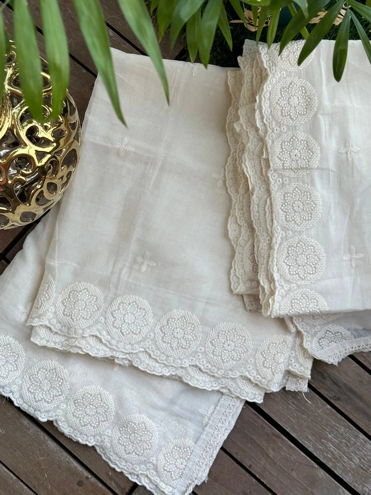 Dyeable Mul cotton Scallop Embroidered - The Story Kameez