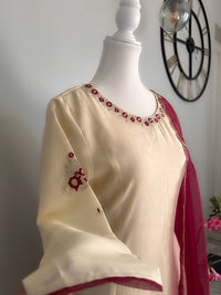 Ivory Maroon Malai Chanderi