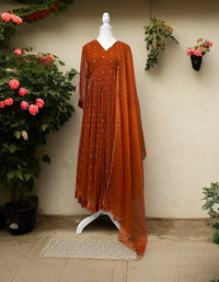 Burnt Orange Khoobsurat kurta set(Best Sellers)