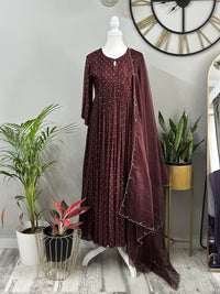 Wine-o-Coffee Chanderi Satin Glazed Kurta/Dupatta
