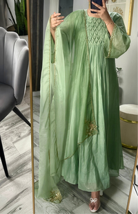 Delisicious Sage Green Mul Chanderi With beads/sequins kurta set