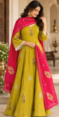 Mul Chanderi Resham embroidery Kurta/Dupatta