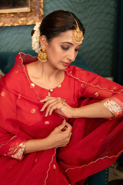 Chilly Red Regal Banarasi Kurta Set