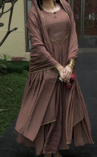 Burnt Peanut Brown Malai Silk 2pc set