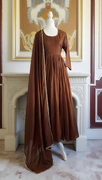 Wow Mocha Brown Mul Chanderi Embellished Kurta Set