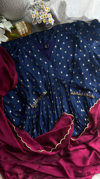 Blue Chanderi Haldi Festive Kurta/Dupatta