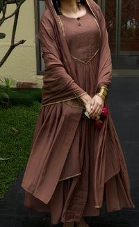 Burnt Peanut Brown Malai Silk 2pc set