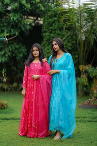 Candy Barbie Pink Satin Glazed Chanderi Kurta set