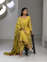 Pale Lemon Greenyellow Malai Chanderi