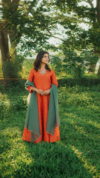 Burnt Orange Shimmer Tissue Kurta Set(WEDDING EDIT’25)