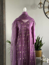 Mauve Chanderi satin glazed kurta set