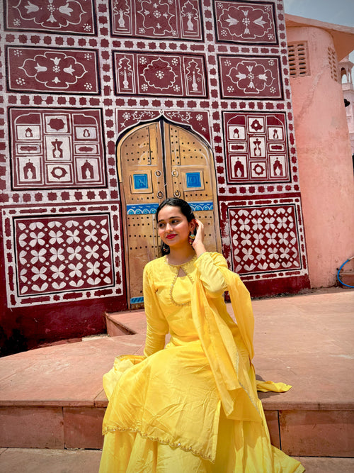 Sunset Yellow Kurta skirt Set
