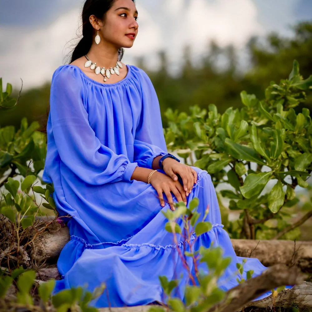 
                  
                    Cornflower Blue Long Dress - The Story Kameez
                  
                