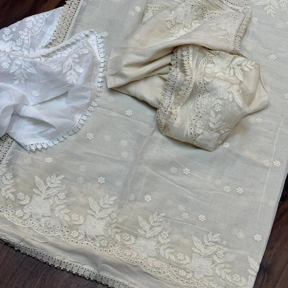 
                  
                    Dyeable Cream Flower Mul cotton - The Story Kameez
                  
                