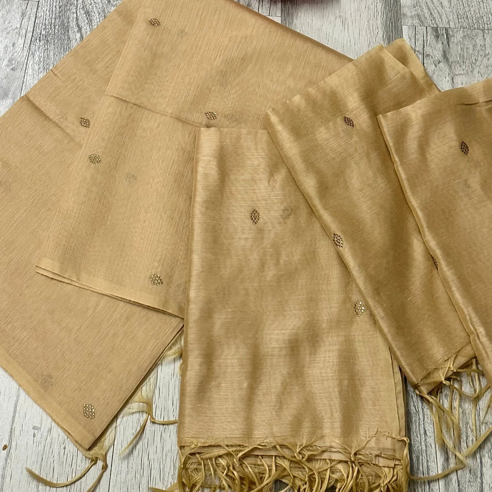
                  
                    Golden Beige Chanderi Dupattas - The Story Kameez
                  
                