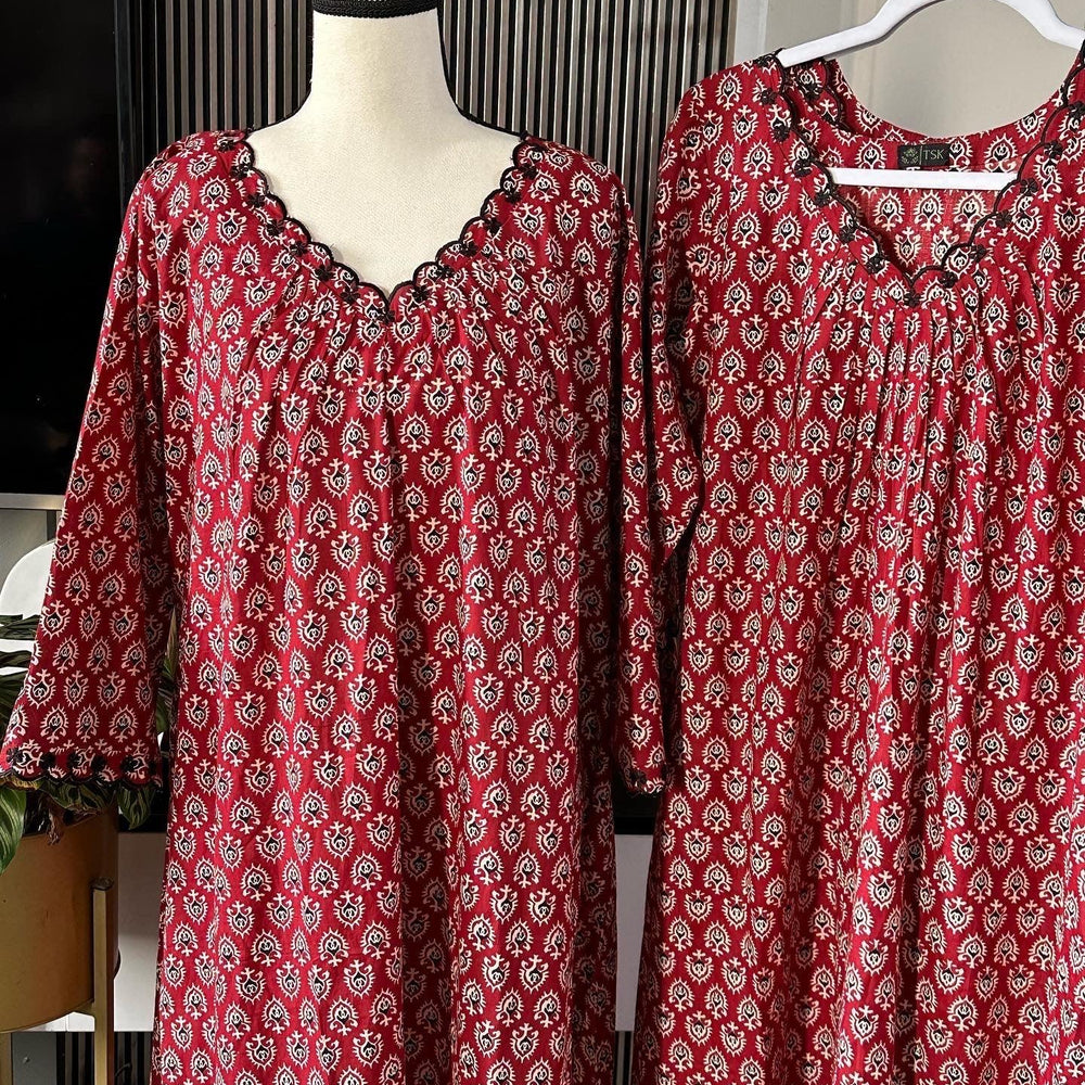 
                  
                    Maroon Printed mul cotton Kurtas - The Story Kameez
                  
                
