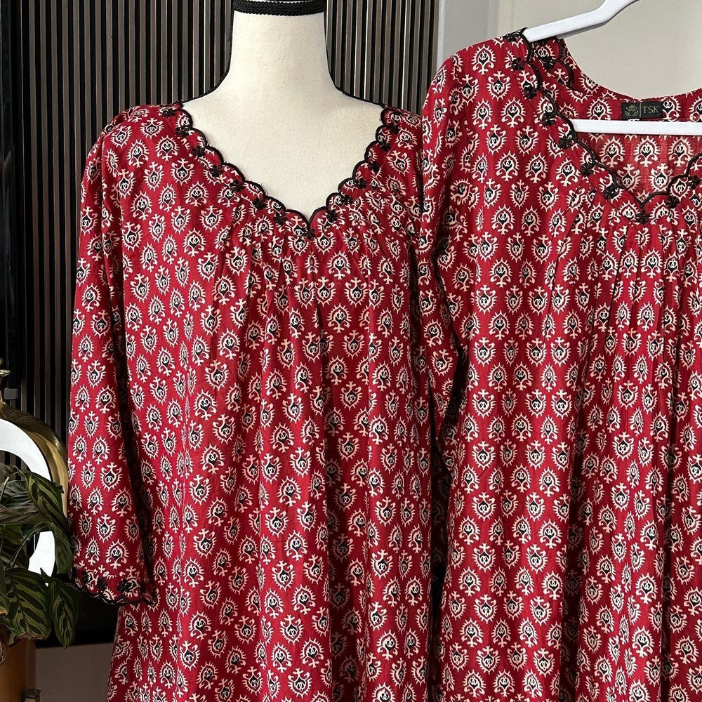 
                  
                    Maroon Printed mul cotton Kurtas - The Story Kameez
                  
                