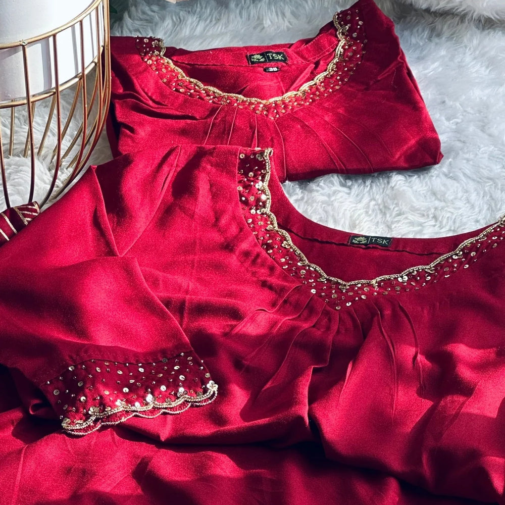 
                  
                    Maroon sequins embellished Kurta - The Story Kameez
                  
                
