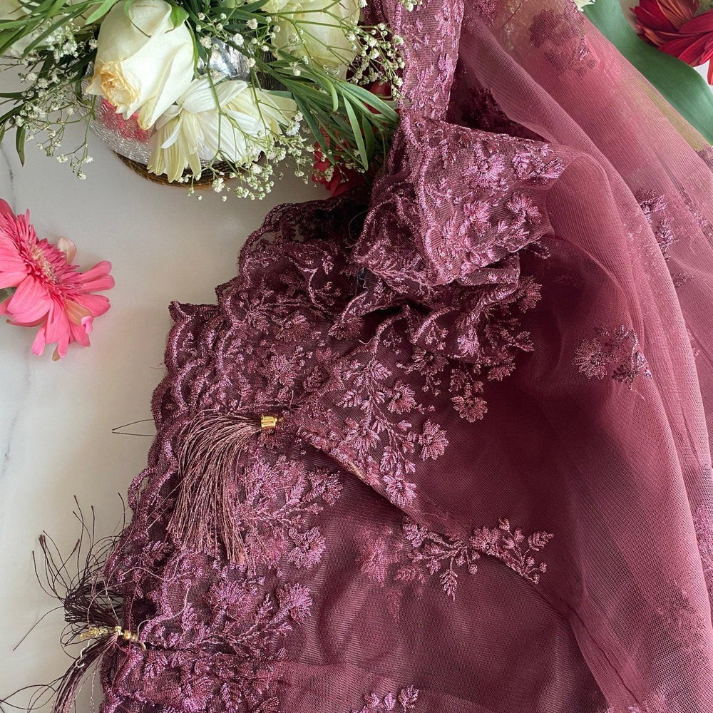 
                  
                    Plum net Scallop Dupattas - The Story Kameez
                  
                