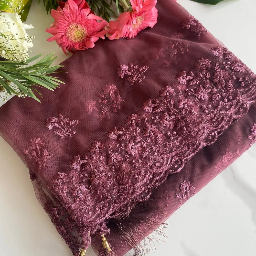 
                  
                    Plum net Scallop Dupattas - The Story Kameez
                  
                