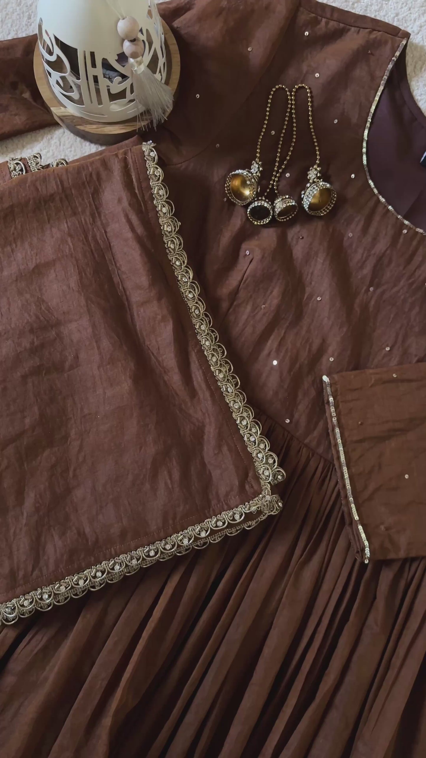 Wow Mocha Brown Mul Chanderi Embellished Kurta Set