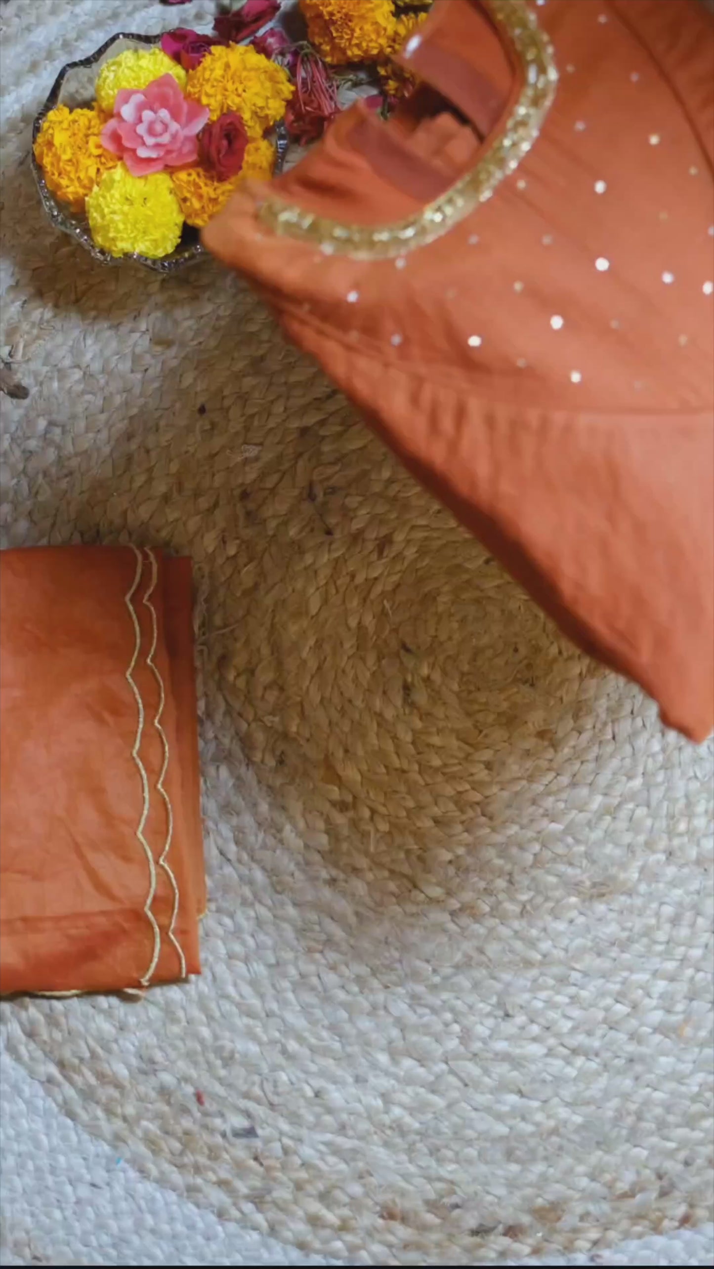 Burnt Orange mul Chanderi Anarkali Angarkha Kurta Set