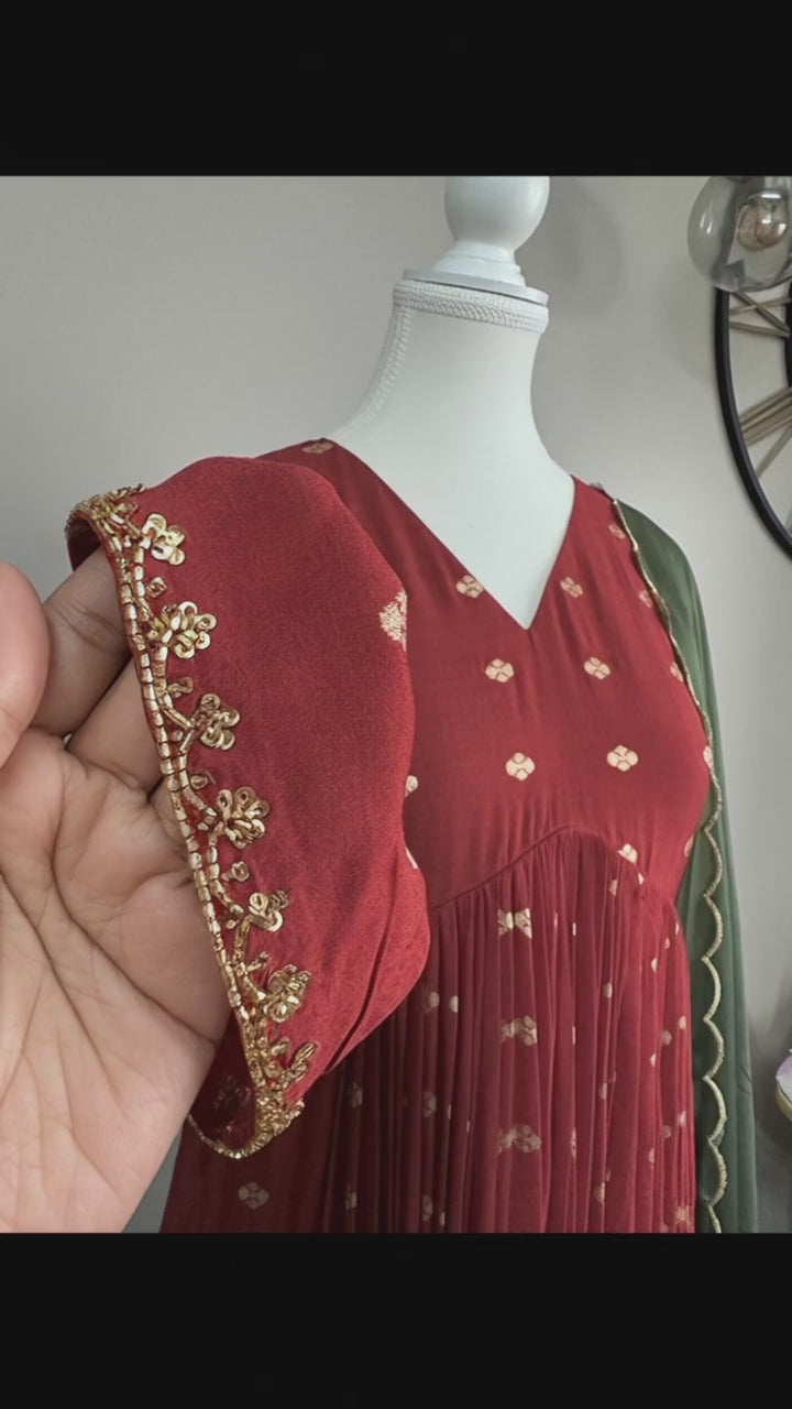 Baked Rustic Orange with Olive Green Dupatta