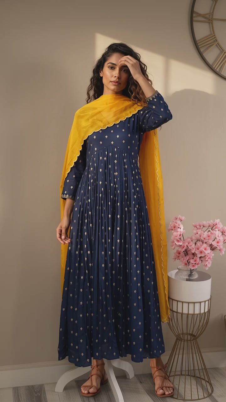 Blue Chanderi Haldi Festive Kurta/Dupatta