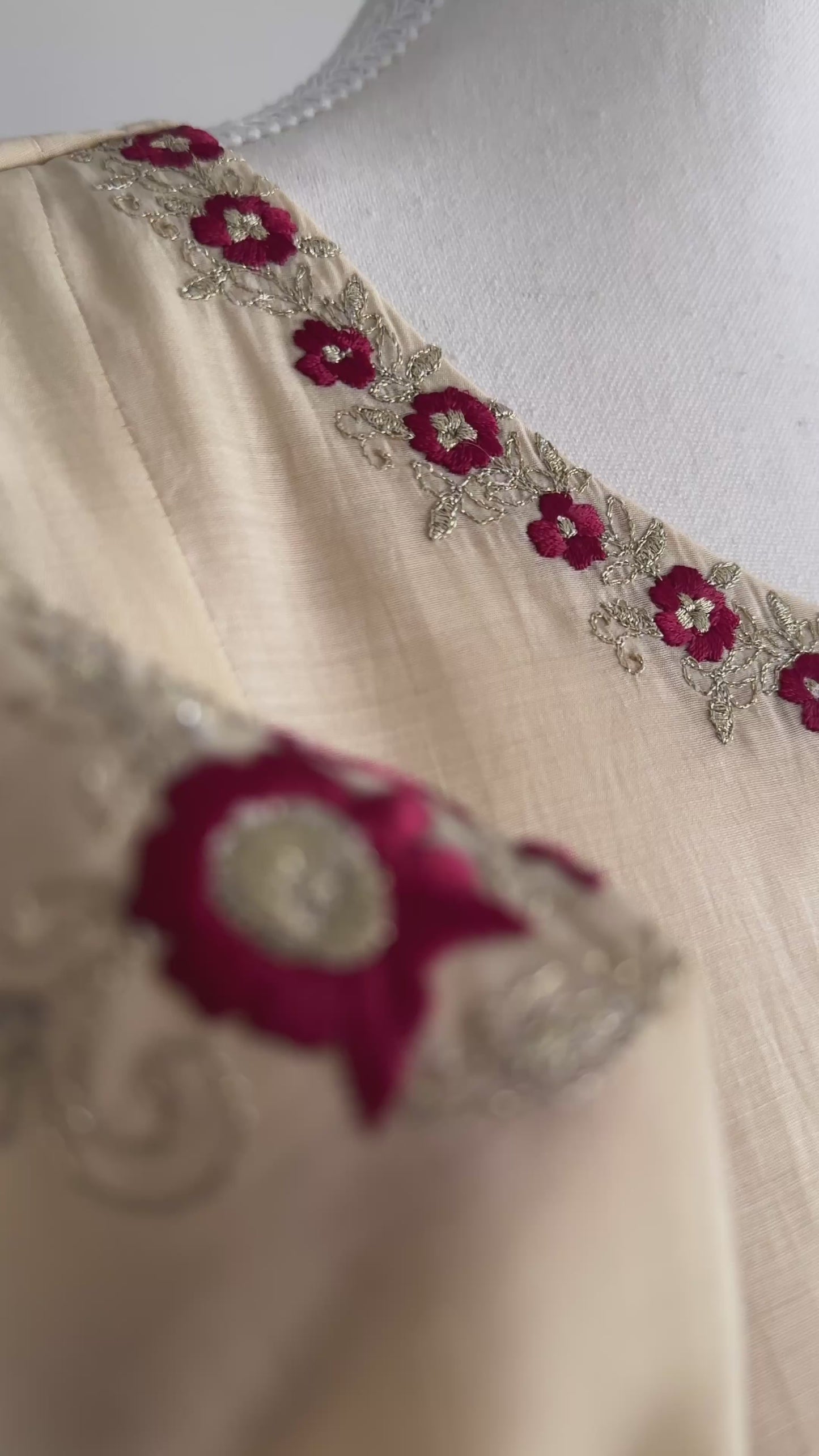 Ivory Maroon Malai Chanderi