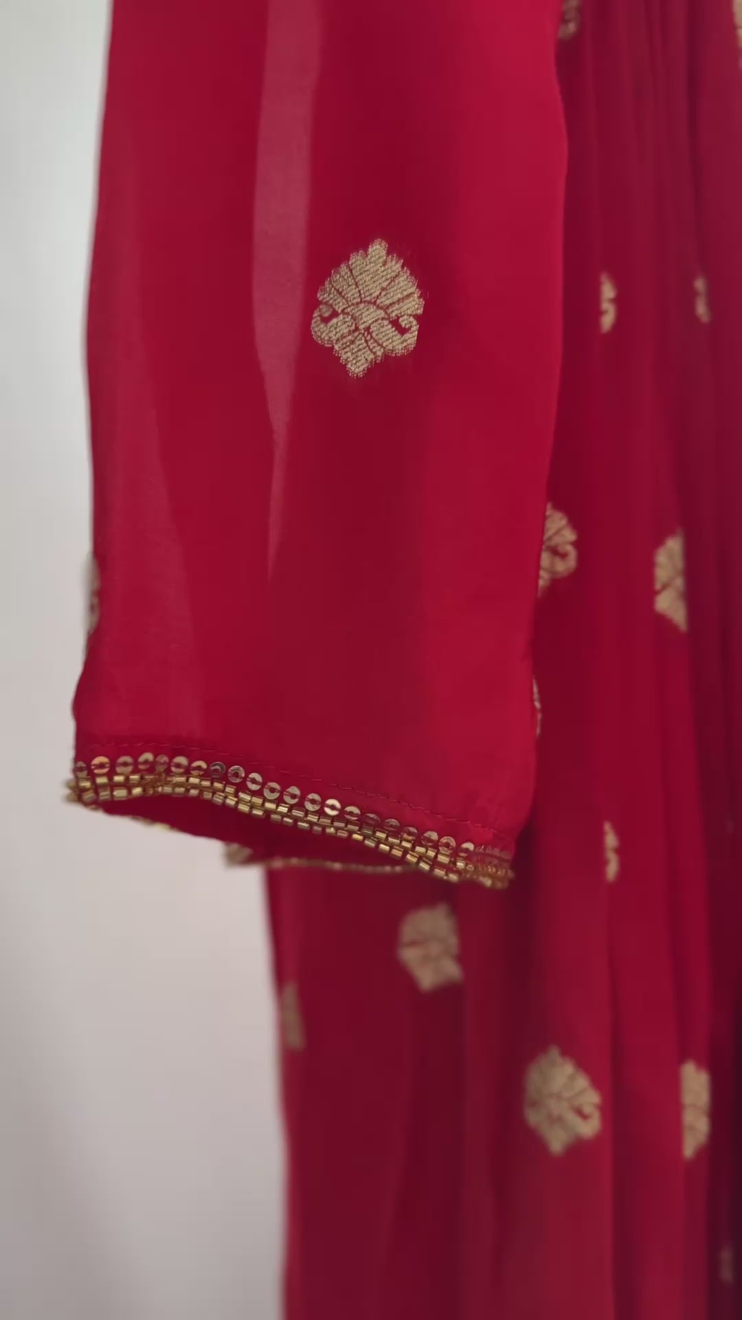 Chilly red soft Chanderi satin Glaze kurta Set
