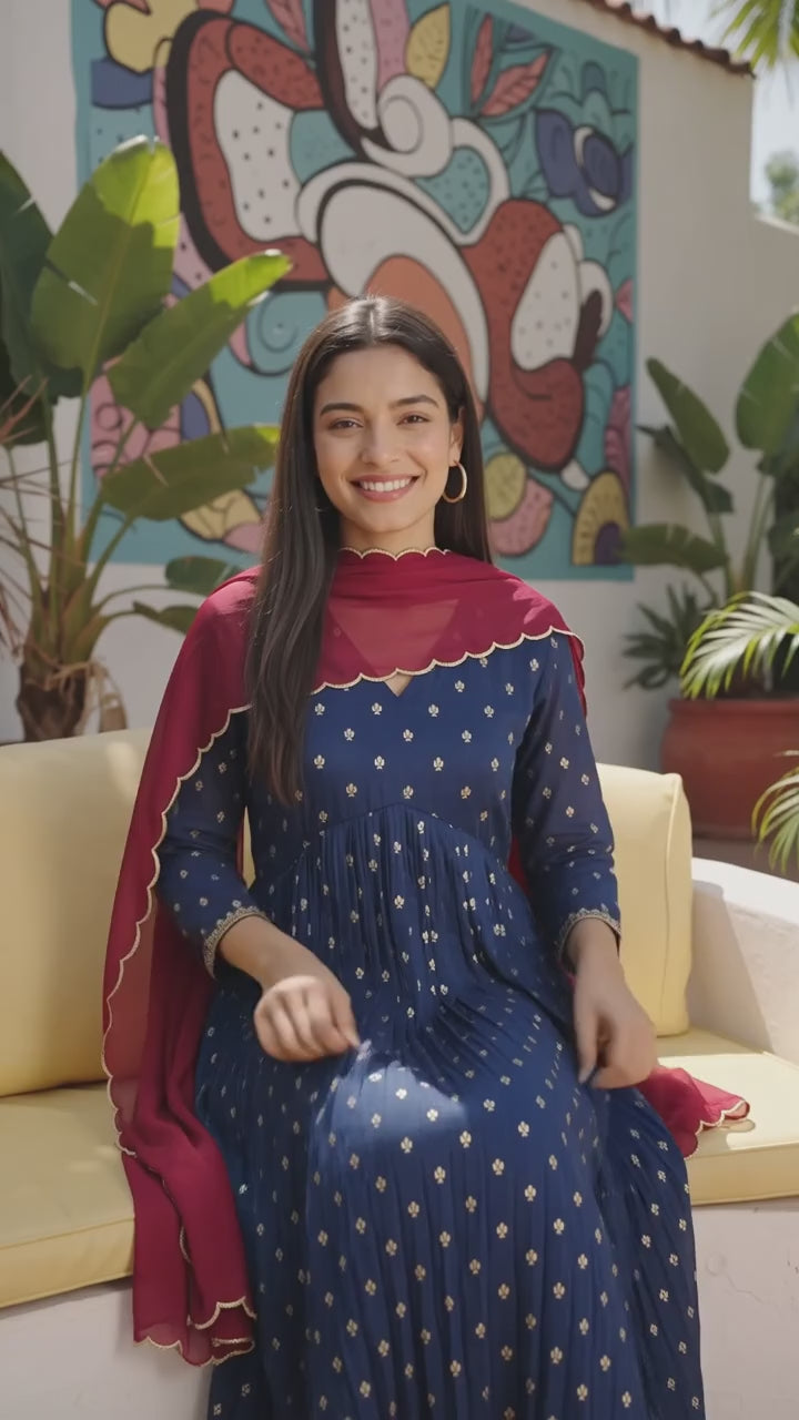 Blue Chanderi Haldi Festive Kurta/Dupatta